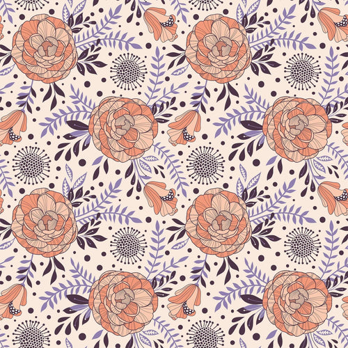 Orange and Purple Botanical Floral Peel and Stick Removable Wallpaper 6586