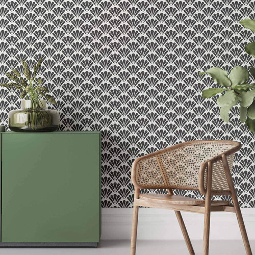 Black and White Shell Peel and Stick Removable Wallpaper 4009