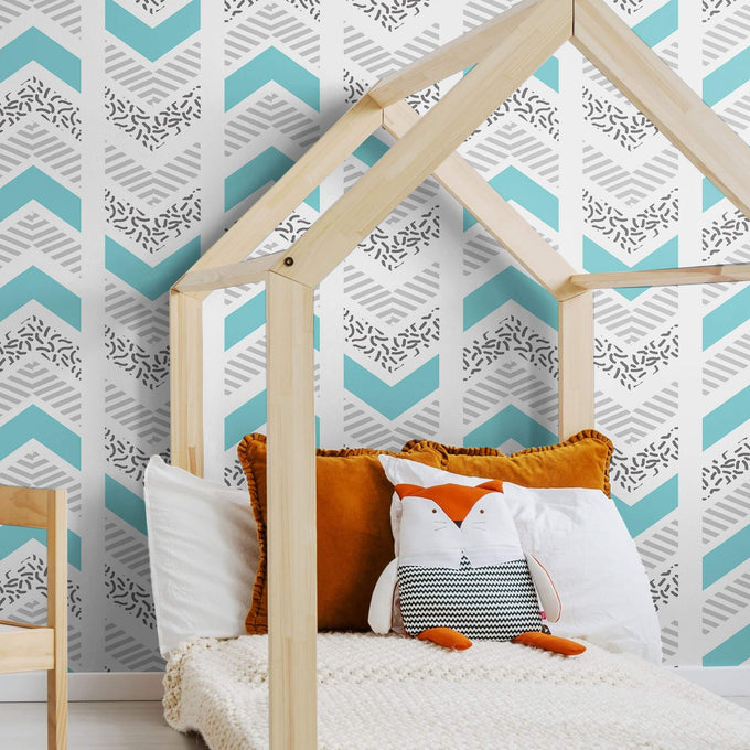 Silver and Blue Chevron Geometric Peel and Stick Removable Wallpaper 4094