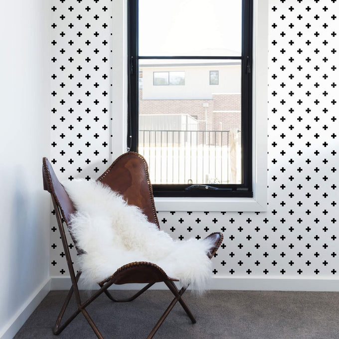 White and Black Cross Geometric Peel and Stick Removable Wallpaper 2016