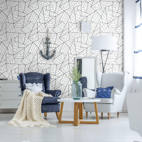 Black and White Lines Geometric Peel and Stick Removable Wallpaper 5811