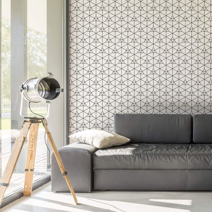 White Triangles Geometric Peel and Stick Removable Wallpaper 1684