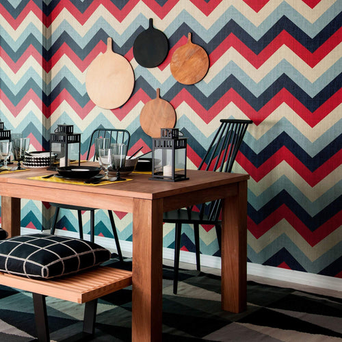Red and Blue Chevron Geometric Peel and Stick Removable Wallpaper 7037