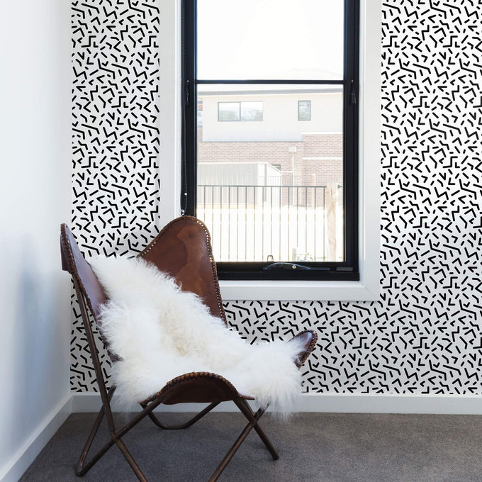 Black and White Textured Geometric Peel and Stick Removable Wallpaper 6890