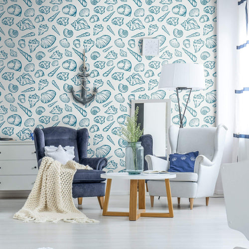 Blue Illustration Nautical Peel and Stick Removable Wallpaper 4442