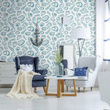 Blue Illustration Nautical Peel and Stick Removable Wallpaper 4442