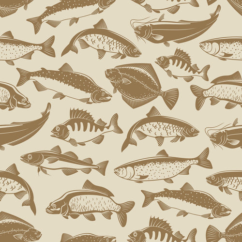 Brown and Beige Fish Nautical Peel and Stick Removable Wallpaper 3220