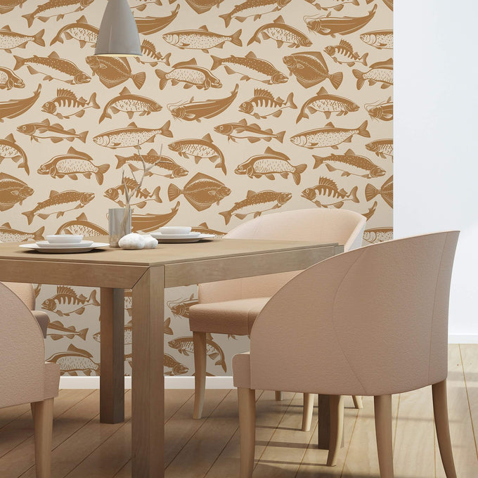 Brown and Beige Fish Nautical Peel and Stick Removable Wallpaper 3220