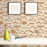 Brown and Beige Fish Nautical Peel and Stick Removable Wallpaper 3220