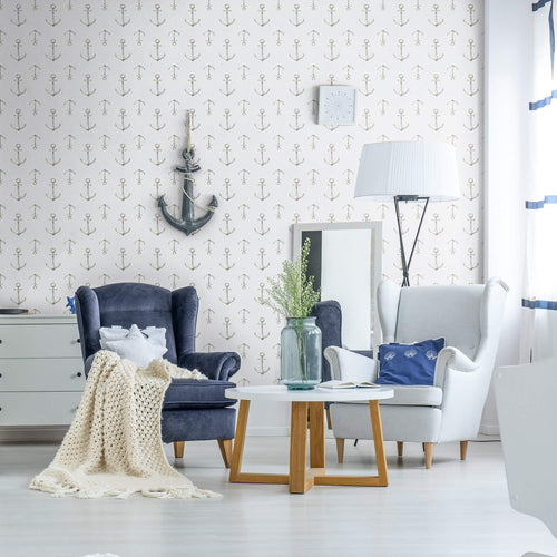 Grey Illustration Nautical Peel and Stick Removable Wallpaper 8599