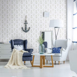 Grey Illustration Nautical Peel and Stick Removable Wallpaper 8599