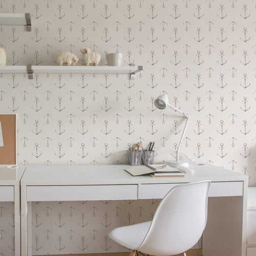 Grey Illustration Nautical Peel and Stick Removable Wallpaper 8599