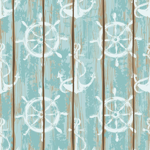 Brown and Teal Faux Nautical Peel and Stick Removable Wallpaper 8829