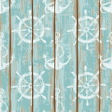Brown and Teal Faux Nautical Peel and Stick Removable Wallpaper 8829