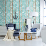 Brown and Teal Faux Nautical Peel and Stick Removable Wallpaper 8829