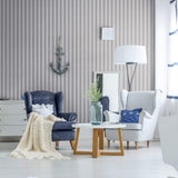 Grey and White Striped Nautical Peel and Stick Removable Wallpaper 9211