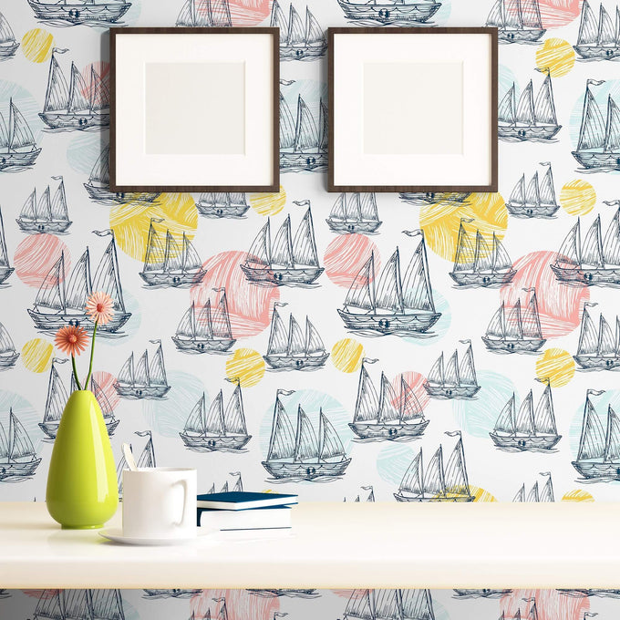 Red and Yellow Nautical Peel and Stick Removable Wallpaper 0018