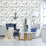 Navy Fish Nautical Peel and Stick Removable Wallpaper 8098