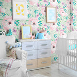 Purple and Emerale Motif Floral Peel and Stick Removable Wallpaper 2866