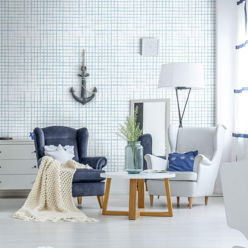 White and Blue Geometric Peel and Stick Removable Wallpaper 1830