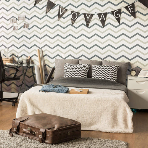 White and Champagne Chevron Peel and Stick Removable Wallpaper 5890