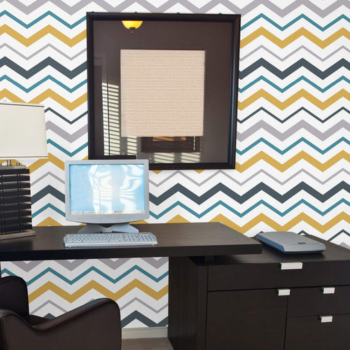 Yellow and Grey Chevron Peel and Stick Removable Wallpaper 7372