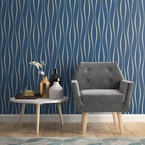 Blue Lines Peel and Stick Removable Wallpaper 1473