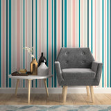 Teal and White Striped Peel and Stick Removable Wallpaper 0297