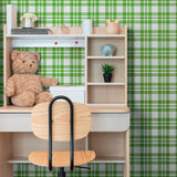 Green Plaid Peel and Stick Removable Wallpaper 6319