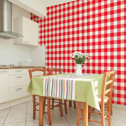 Red and White Plaid Peel and Stick Removable Wallpaper 6879