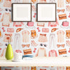 White and Pink Vintage Teens Peel and Stick Removable Wallpaper 5930