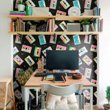 Charcoal and Yellow Retro Teens Peel and Stick Removable Wallpaper 0362