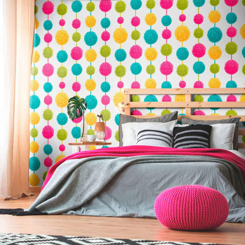 Yellow and Fuchsia Retro Teens Peel and Stick Removable Wallpaper 6125