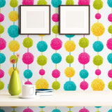 Yellow and Fuchsia Retro Teens Peel and Stick Removable Wallpaper 6125