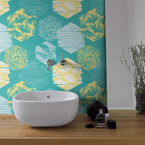 Yellow and Mint Green Retro Teens Peel and Stick Removable Wallpaper 3230