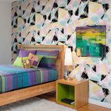 White and Yellow Geometric Teens Peel and Stick Removable Wallpaper 3062