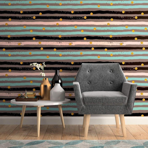 Yellow Grey Stripes Teens Peel and Stick Removable Wallpaper 420