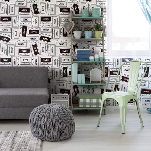 White Retro Teens Peel and Stick Removable Wallpaper 0787