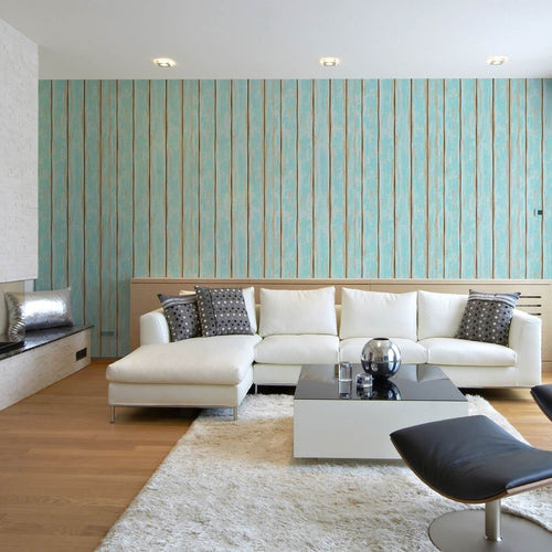 Turquoise Faux Wood Peel and Stick Removable Wallpaper 8825
