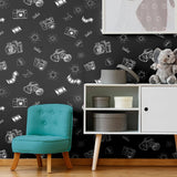 Black and White Vintage Themed Peel and Stick Removable Wallpaper 7140