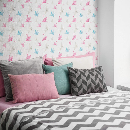 White and Pink Asian Themed Peel and Stick Removable Wallpaper 9390