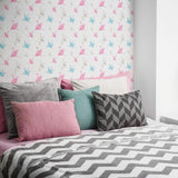 White and Pink Asian Themed Peel and Stick Removable Wallpaper 9390