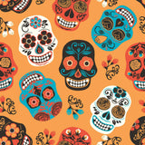 Orange and White Skulls Themed Peel and Stick Removable Wallpaper 4204