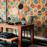 Orange and White Skulls Themed Peel and Stick Removable Wallpaper 4204