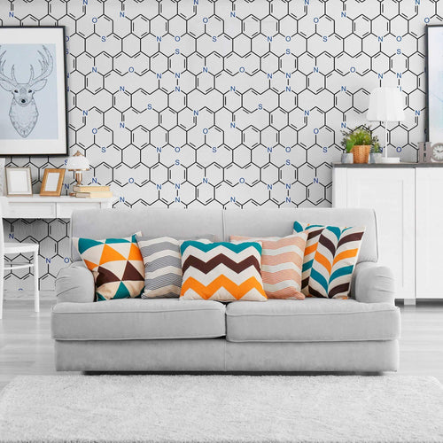 White and Black Chemistry Themed Peel and Stick Removable Wallpaper 0124