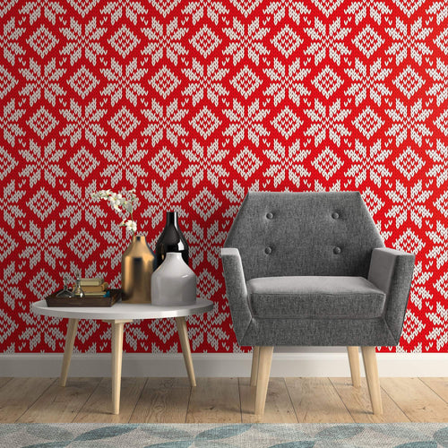 Red and White Geometric Themed Peel and Stick Removable Wallpaper 7961