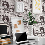 White and Black People Themed Peel and Stick Removable Wallpaper 9783