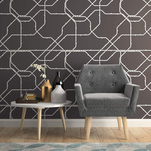 White and Charcoal Grid Themed Peel and Stick Removable Wallpaper 2663