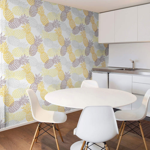 Yellow and White Tropical Themed Peel and Stick Removable Wallpaper 2215