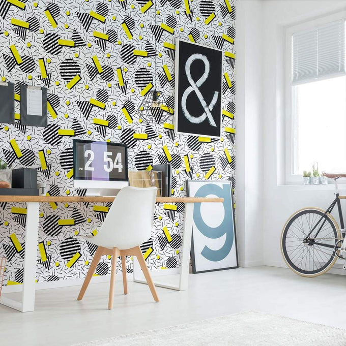 Black and Yellow Geometric Themed Peel and Stick Removable Wallpaper 4585